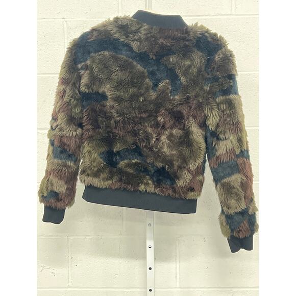 Marrakech SzXS Camo Faux Fur Zip Up Brown Black Long Sleeve Winter Bomber Jacket - Picture 4 of 6